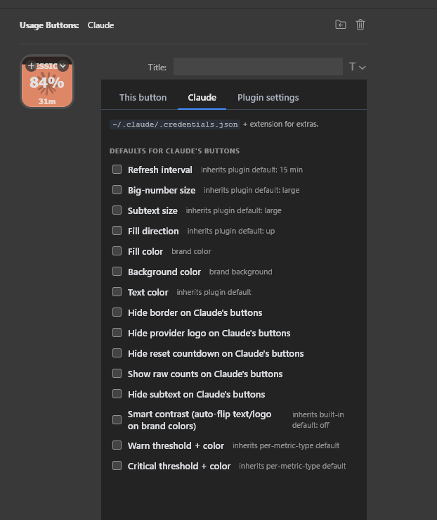 Per-provider settings — defaults applied to every button bound to one provider, like Claude or Codex